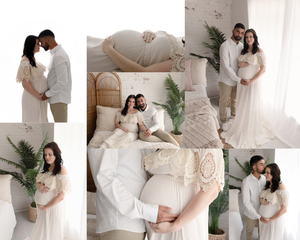 Gulf Breeze, Florida Maternity Photographer. Collage of a lifestyle maternity session in studio.